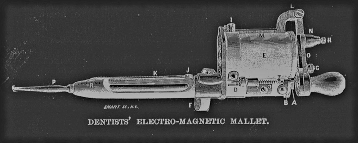 Archival design of early tattoo machine prototype